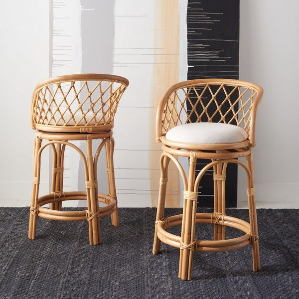 YUTA RATTAN-BARER HOCKER MIT KISSEN