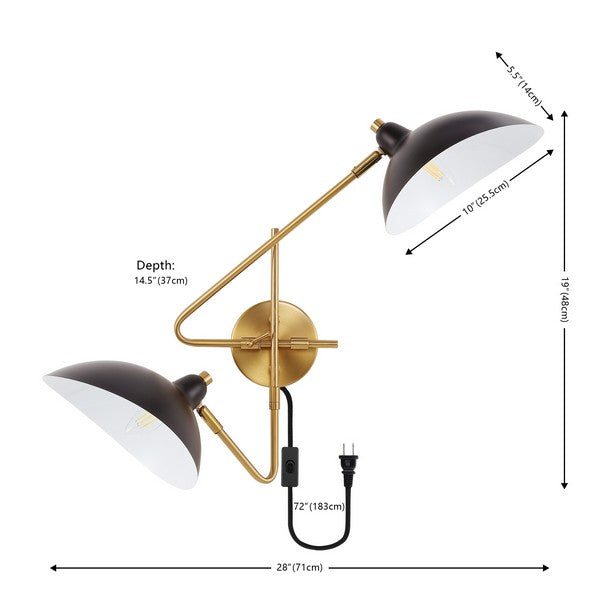 ASPERA, 2 LUCE, 9 POLLICI, OTTONE/NERO, PARETE DI FERRO SET DI 2