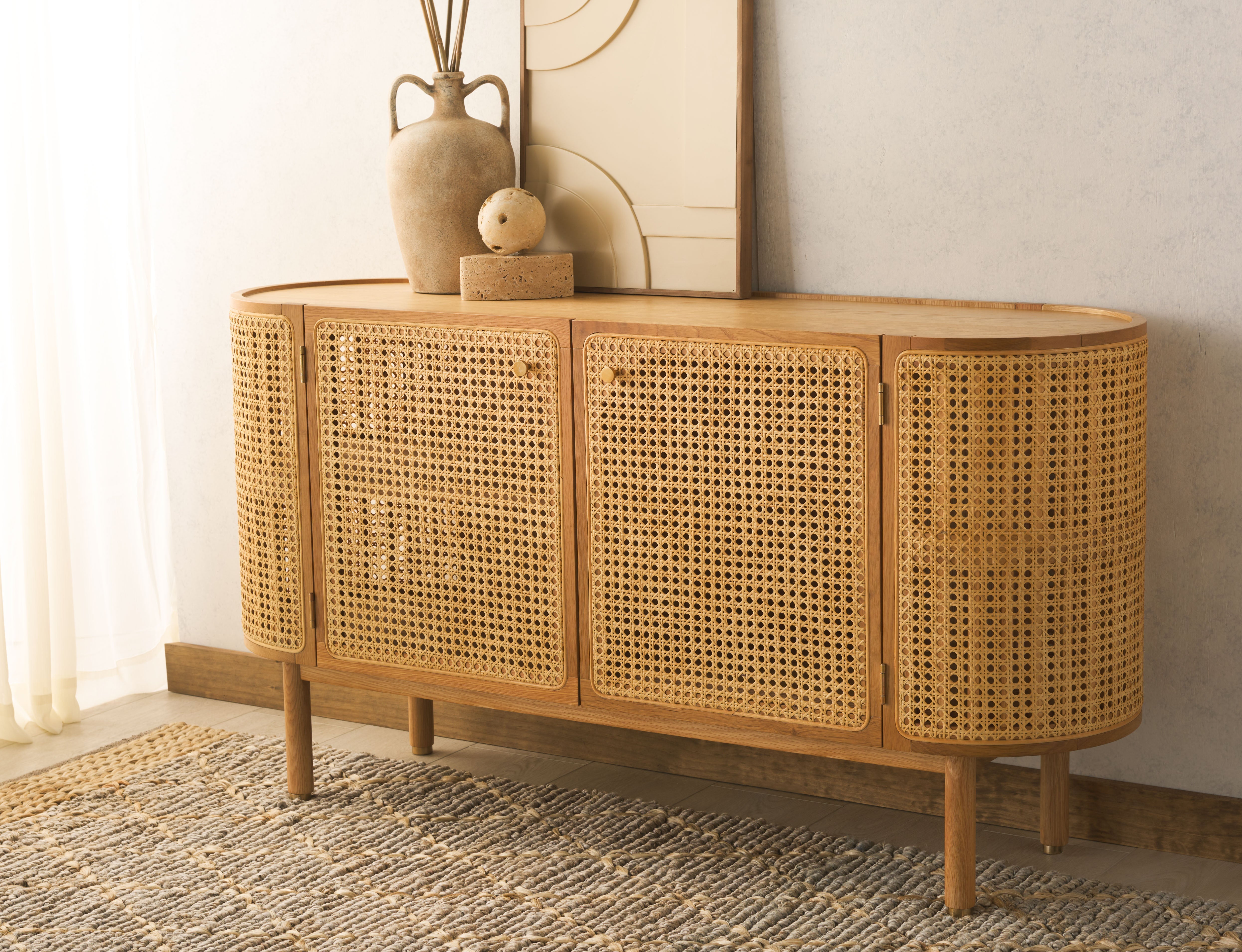 SIDEBOARD AUS DOLLY CANE UND HOLZ