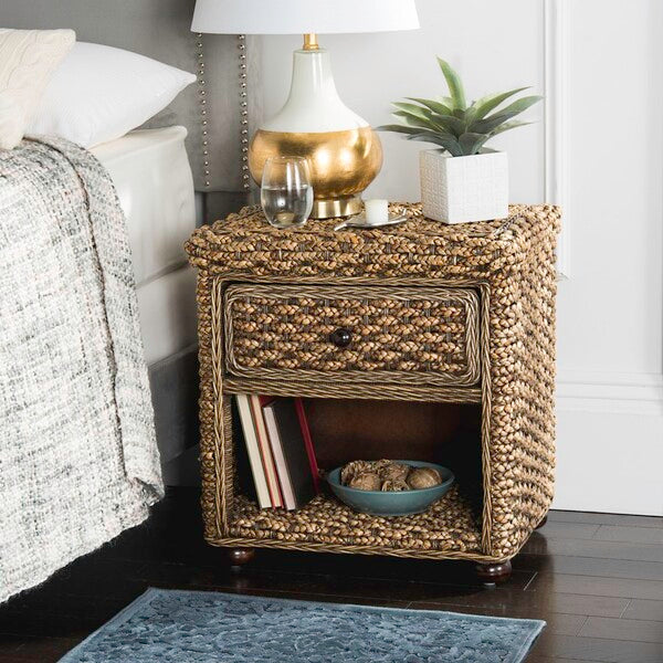 MUSA BRAIDED BROWN WASH WICKER NIGHTSTAND WITH DRAWER AND 8"H STORAGE